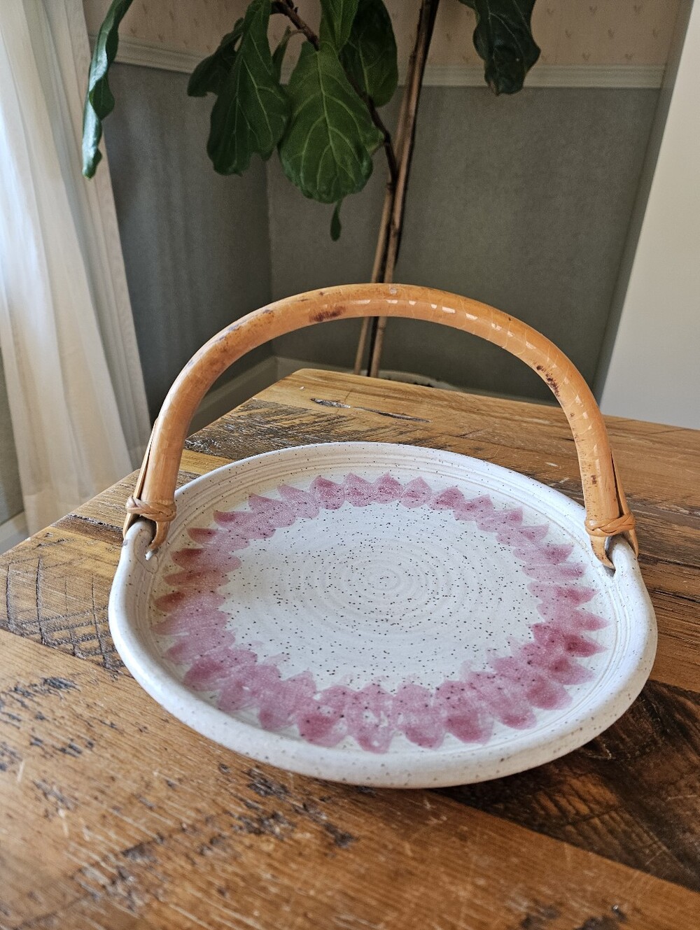 Vintage Ceramic Bowl w/ Bamboo Handle